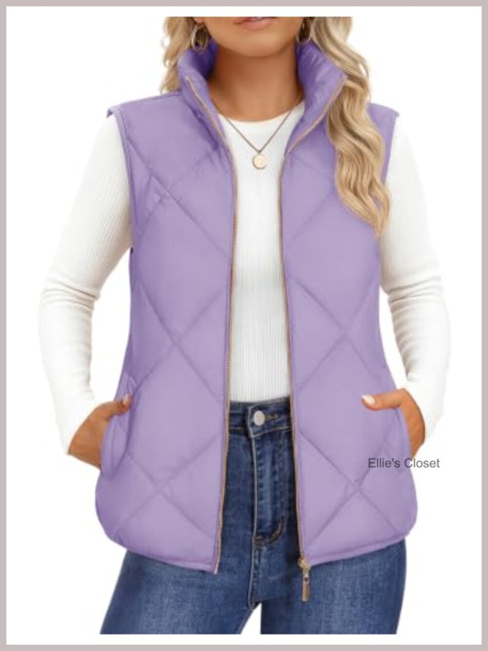 Womens Quilted Puffer Vest Stand Collar Zip Padded Gilet
